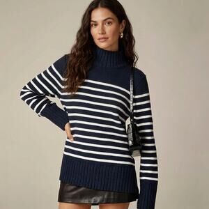 J.Crew Cotton Turtleneck Sweater in Stripe Navy White Size Small NWT